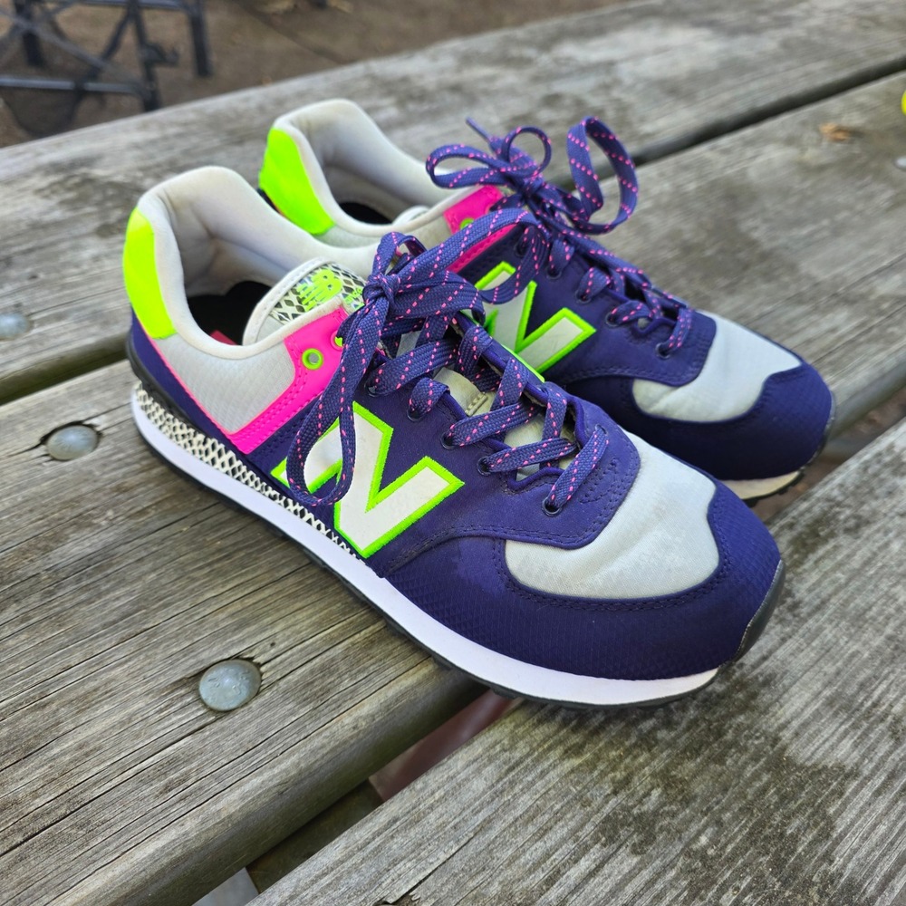 New Balance 574 Sneakers Size 9.5 Women's Purple Neon Green Pink WL574JS EUC